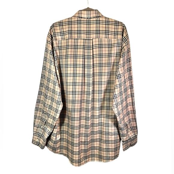 Burberry London Vintage Cotton Tan Dress Shirt Plaid Size XL - Picture 6 of 10